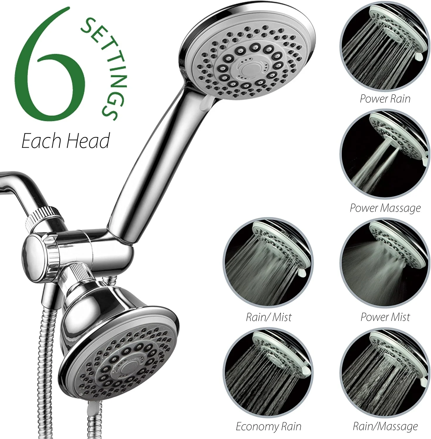 هتل اسپا AquaStorm مدل SpiralFlo با 30 حالت، سر دوش لوکس با فشار بالا / ست سر دوش دستی. مدل کالیفرنیا با تنظیم کننده جریان 1.8 GPM قابل جابجایی، حالت اقتصادی، روکش کروم