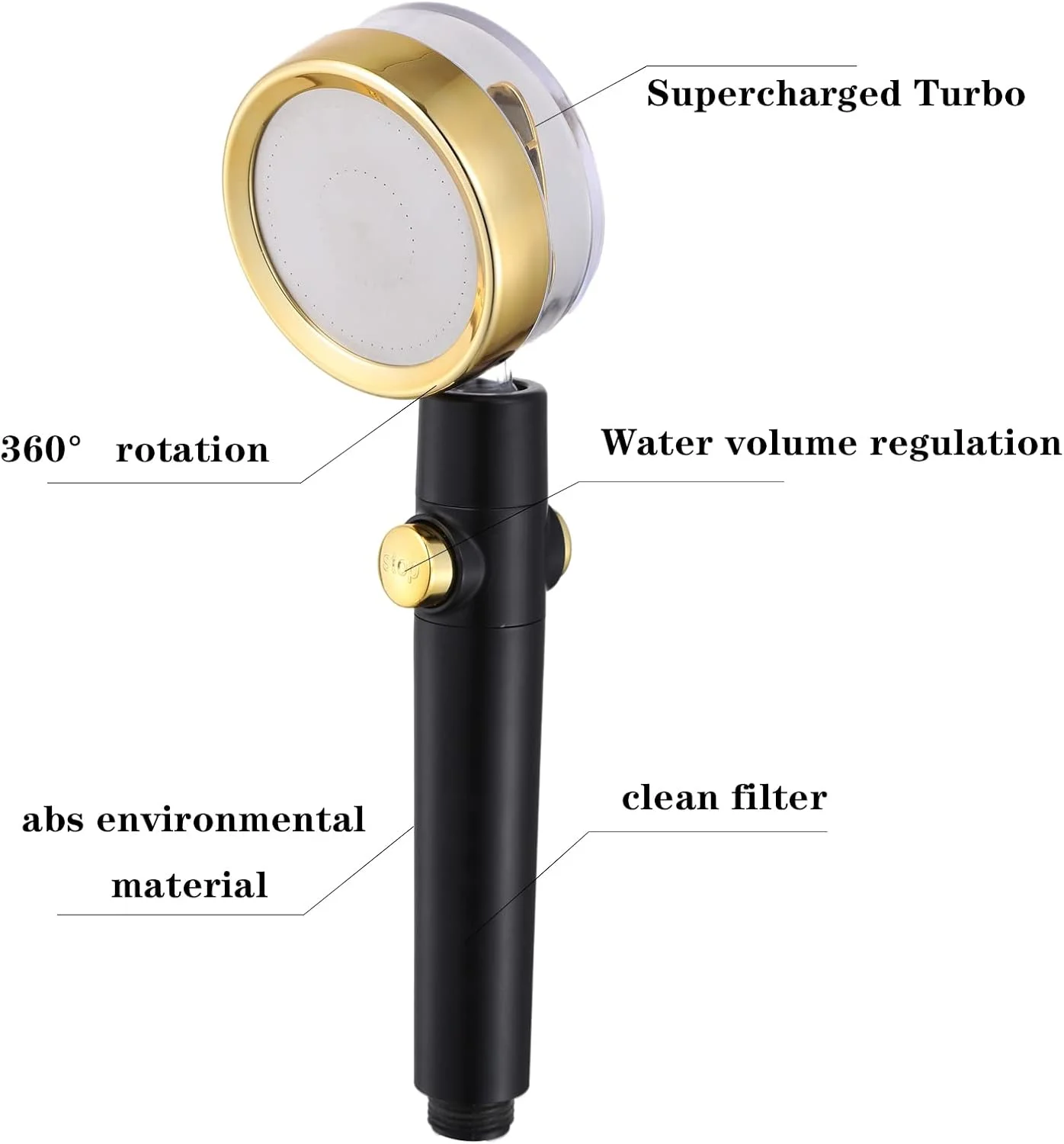 سری دوش توربو با قابلیت نگهداری دستی، جت دوش هیدرو با فشار بالا، دارای 3 فیلتر و دکمه توقف، سری دوش فن تیک تاک با چرخش 360 درجه (مشکی)