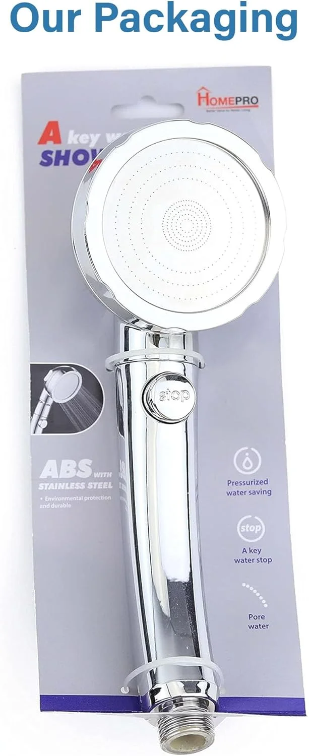 سردوش دستی HOMEPRO، ارزش بیشتر برای زندگی بهتر، سردوش با فشار آب بالا و صرفه جویی در مصرف آب، سردوش با فشار قوی با 3 حالت پاشش، نازل های با تمیز کردن آسان، روکش کروم