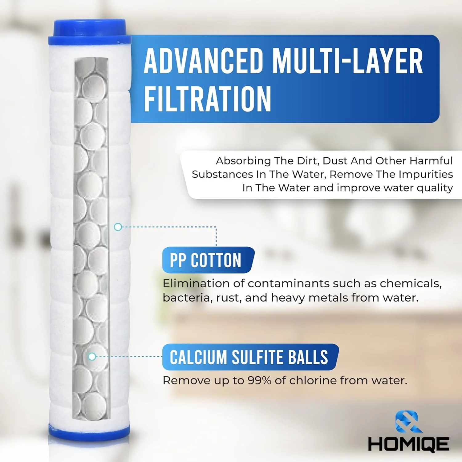 کارتریج های فیلتر جایگزین دوش HOMIQE - بسته 5 عددی | فیلترهای پرفشار برای سر دوش HOMIQE | کاهش کلر، ریزش مو و سختی آب | بهبود سلامت پوست و مو | فیلتر دوش