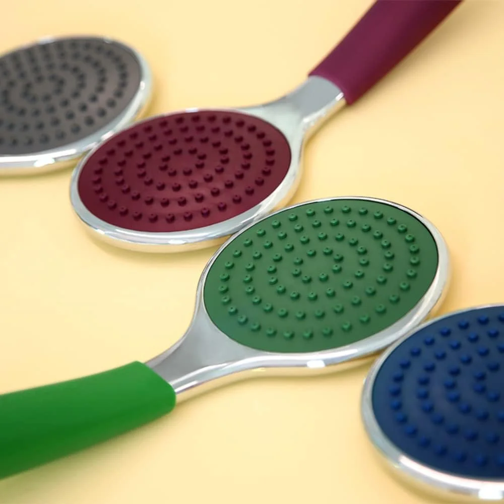 سردوش دستی پهن و رنگارنگ HSI با دسته سیلیکونی، 6 رنگ (آبی تیره)