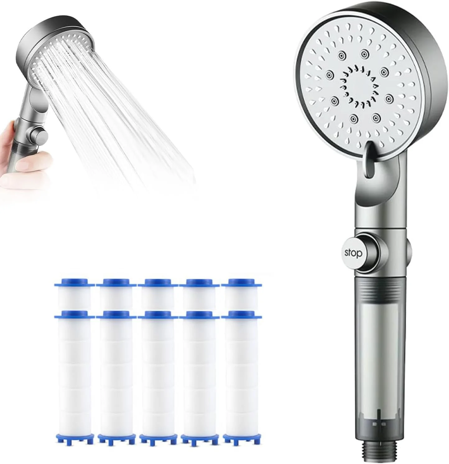 سردوش فیلتردار فشار قوی با 5 حالت مختلف، سردوش فیلتردار با قابلیت استفاده دستی، دارای سیستم شستشوی قوی داخلی برای آب سخت (1+10)