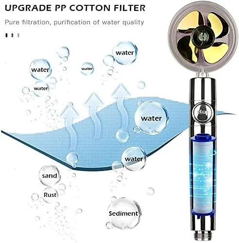 سردوش دستی پرفشار HUOWUSS با پروانه، سردوش چرخان 360 درجه صرفه جویی در آب با فیلتر و دکمه توقف، کیت توربوشارژ برای سردوش حمام (طلایی)