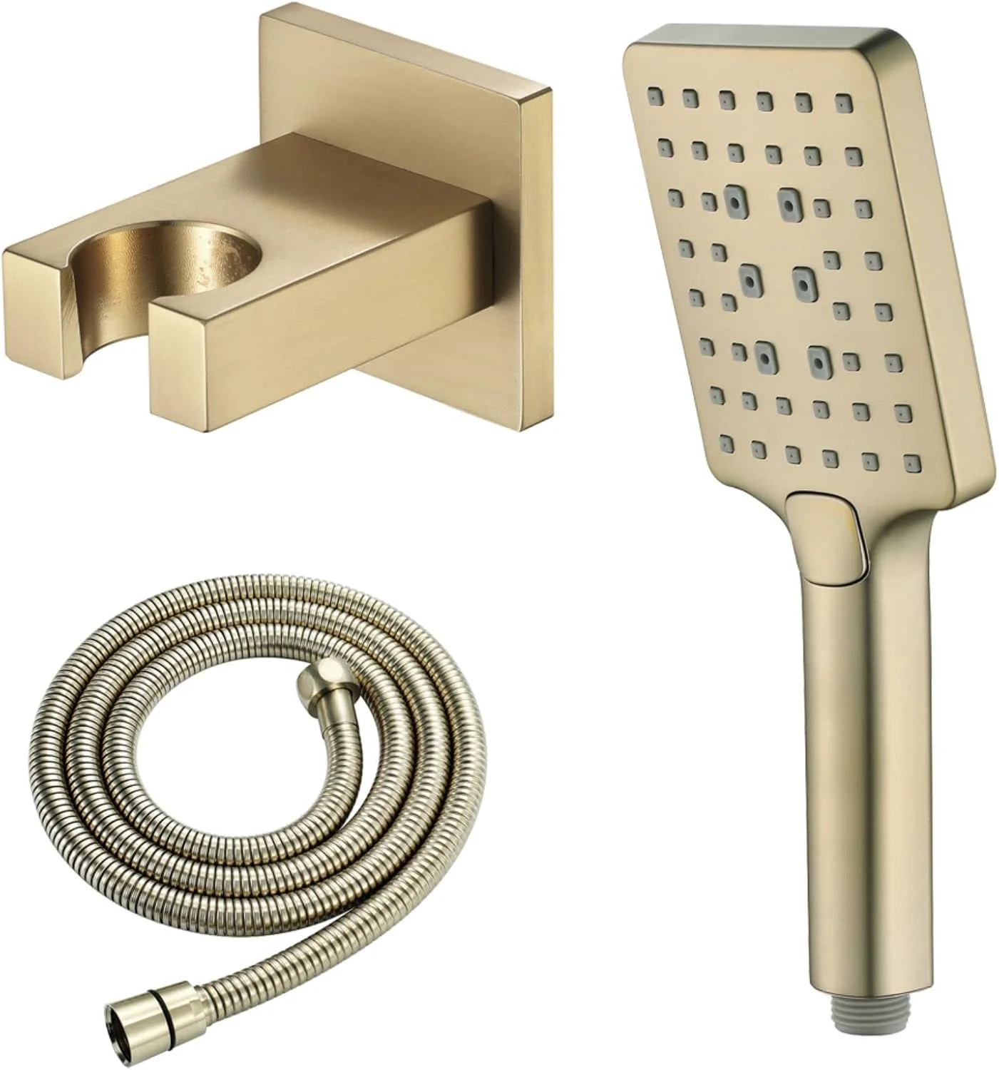دوش دستی HXSMK، دوش دستی فشار قوی، دوش دستی مستطیلی، دوش دستی طلایی برس خورده با نگهدارنده دوش برنجی، شلنگ دوش 1.5 متری