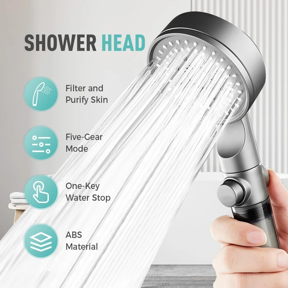 سردوش فیلتردار فشار قوی با 5 حالت مختلف، سردوش فیلتردار با قابلیت استفاده دستی، دارای سیستم شستشوی قوی داخلی برای آب سخت (1+10)