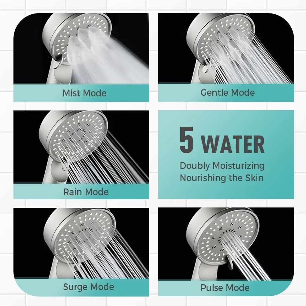 سردوش فیلتردار فشار قوی با 5 حالت مختلف، سردوش فیلتردار با قابلیت استفاده دستی، دارای سیستم شستشوی قوی داخلی برای آب سخت (1+10)