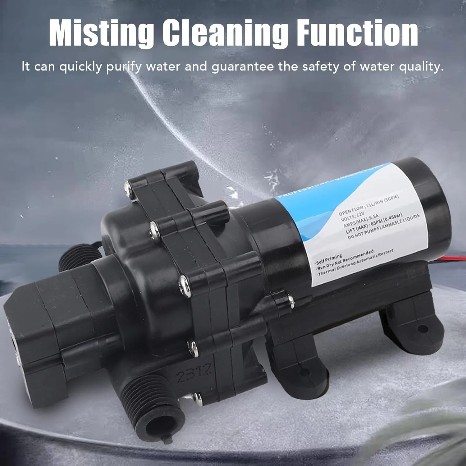 پمپ انتقال آب YUEHISY، پمپ دیافراگمی برقی خود مکش 12 ولت DC با عملکرد تمیز کردن مه پاش، برای کاروان، خودرو، قایق تفریحی و افزایش فشار آب دریایی