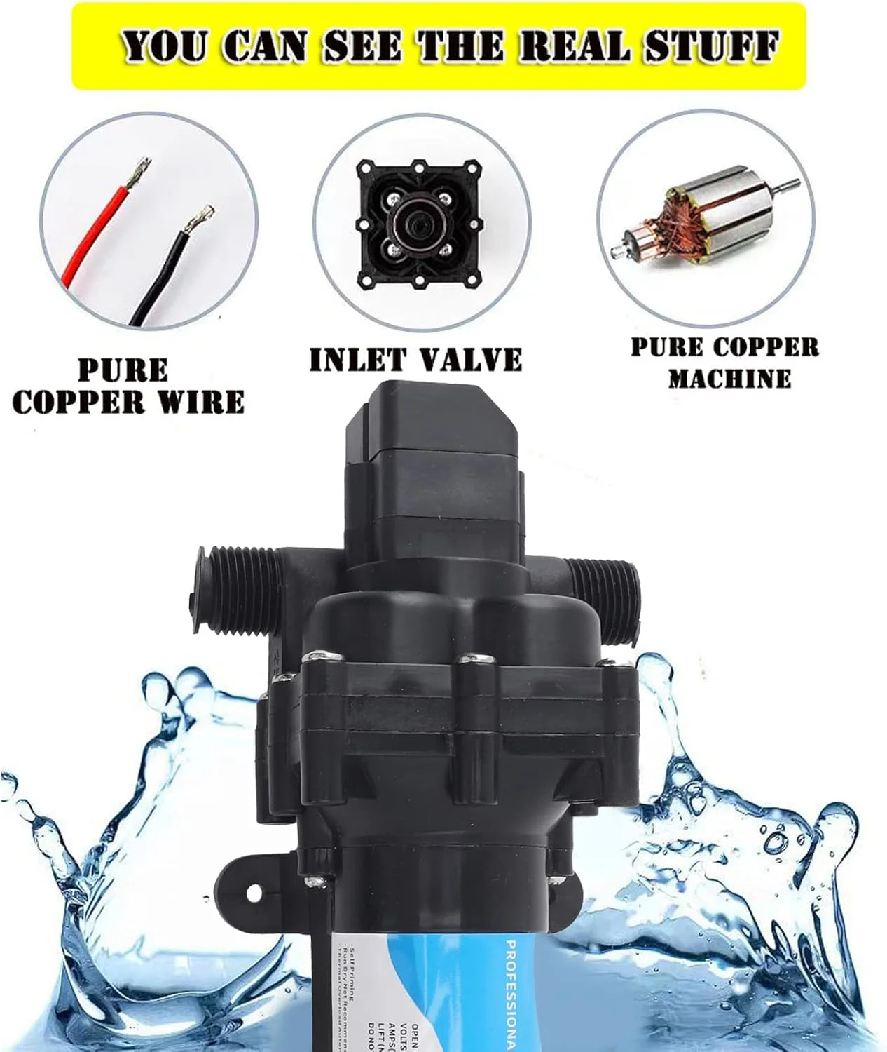پمپ انتقال آب YUEHISY، پمپ دیافراگمی برقی خود مکش 12 ولت DC با عملکرد تمیز کردن مه پاش، برای کاروان، خودرو، قایق تفریحی و افزایش فشار آب دریایی
