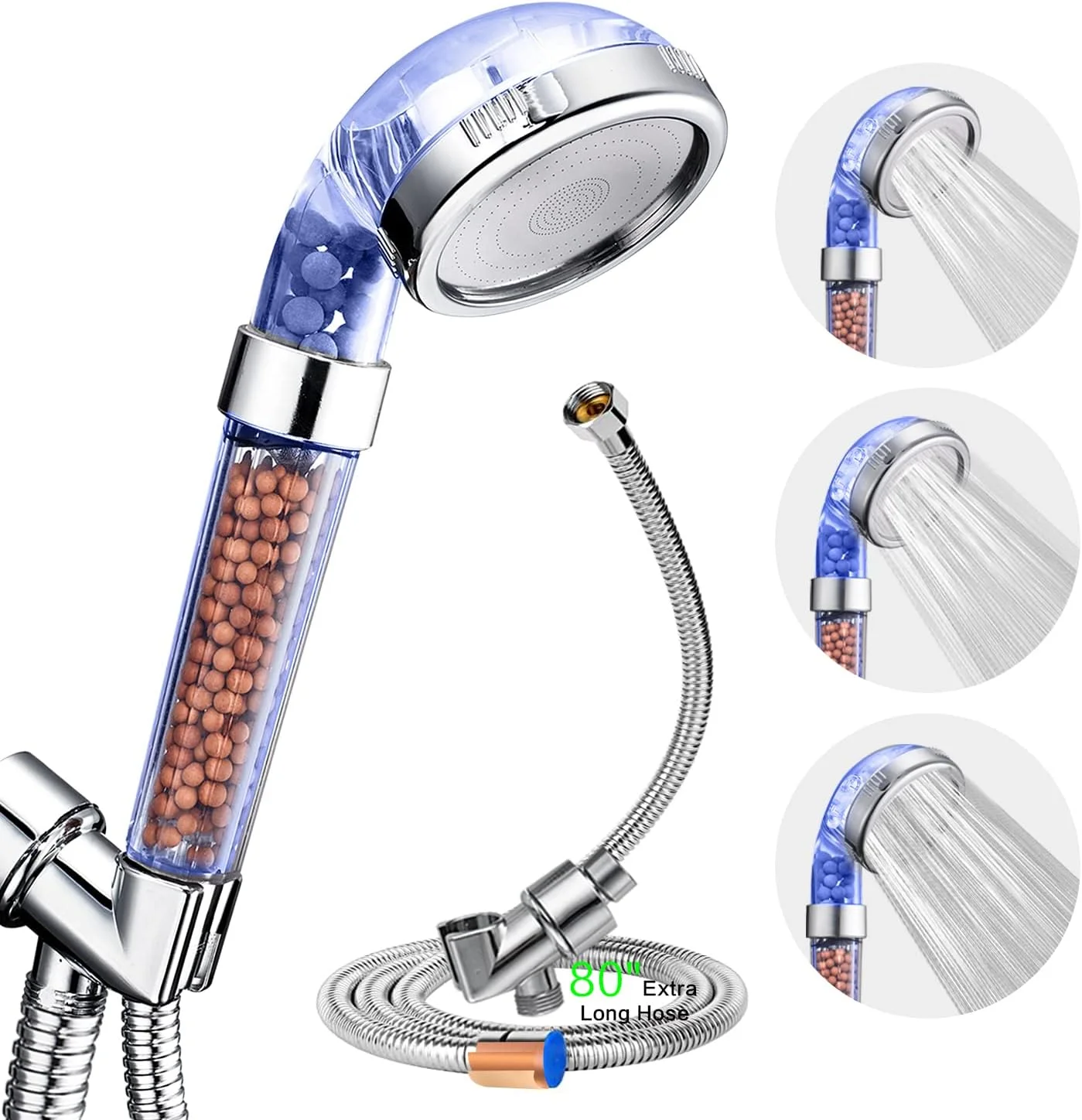 سردوش حمام IAKLE با شلنگ و پایه 2 متری، دارای 3 حالت فیلتردار جداشدنی صرفه جویی در آب جت سردوش دستی فیلتر فشار قوی برای آب سخت برای لذت بردن از آبگرم حمام، 6 لیتر در دقیقه