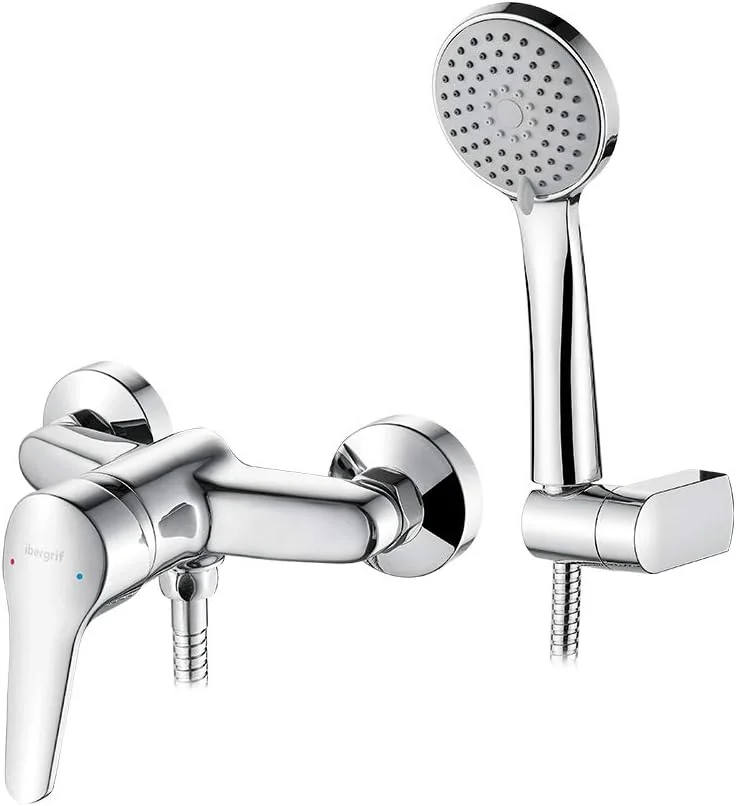 شیر دوش حمام ایبرگریف مدل Roma به همراه شلنگ، دوشی دستی دیواری و نگهدارنده، کروم