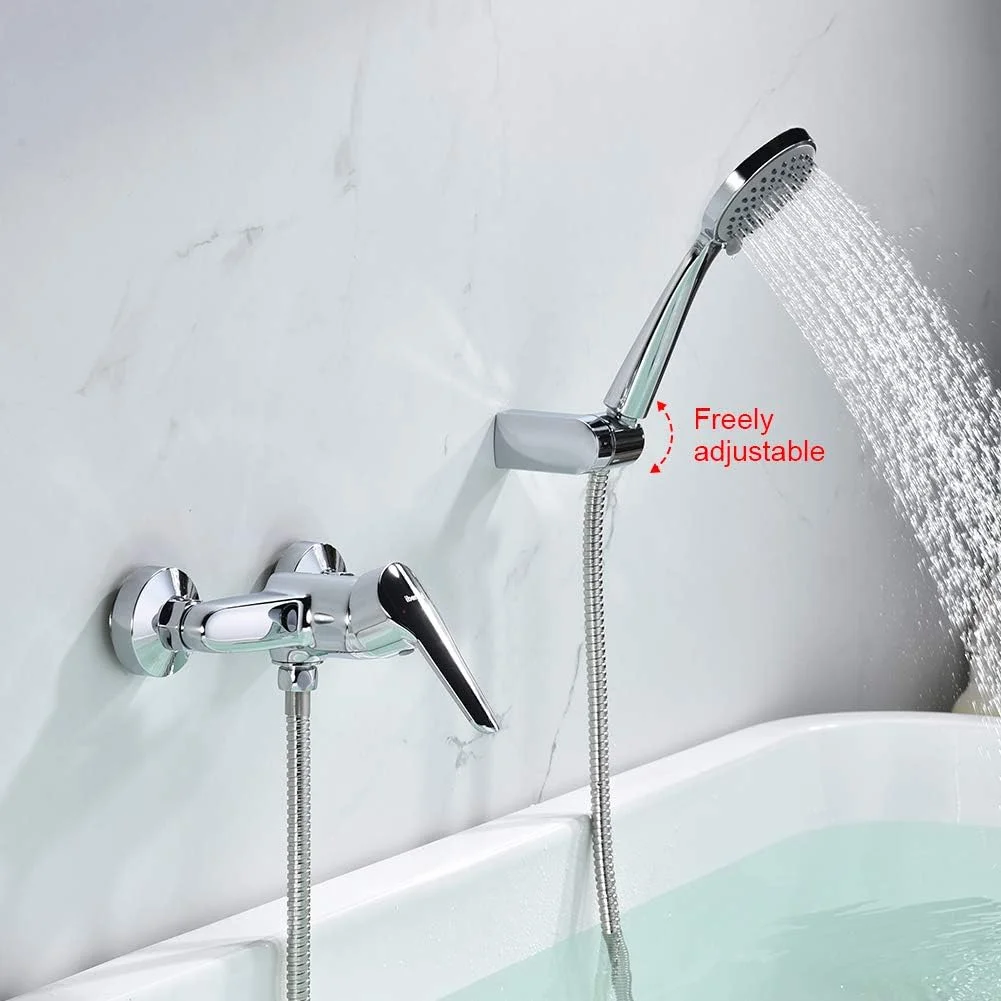 شیر دوش حمام ایبرگریف مدل Roma به همراه شلنگ، دوشی دستی دیواری و نگهدارنده، کروم