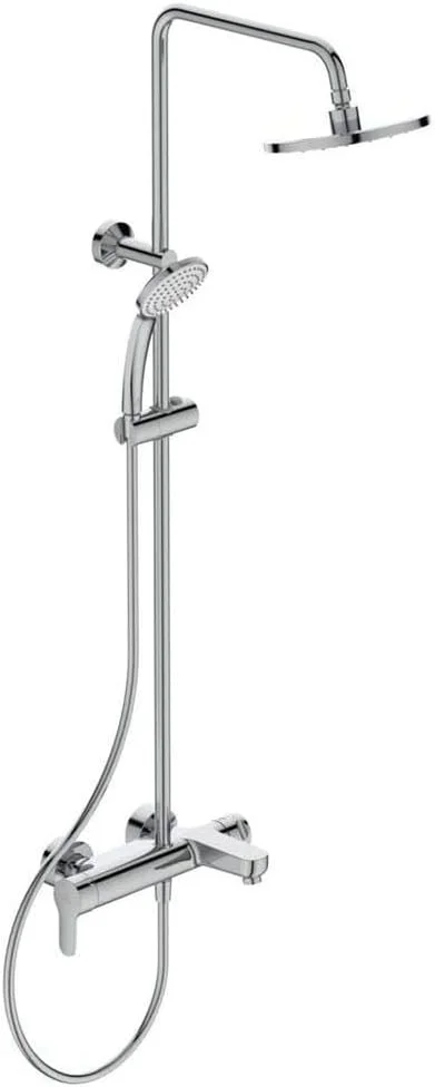 دوش بارانی Cerafine استاندارد ایده‌آل - روکش کروم | شیر دوش متعادل کننده فشار استیل ضد زنگ | سیستم دوش بارانی دیواری برای حمام با دوش دستی قابل تنظیم