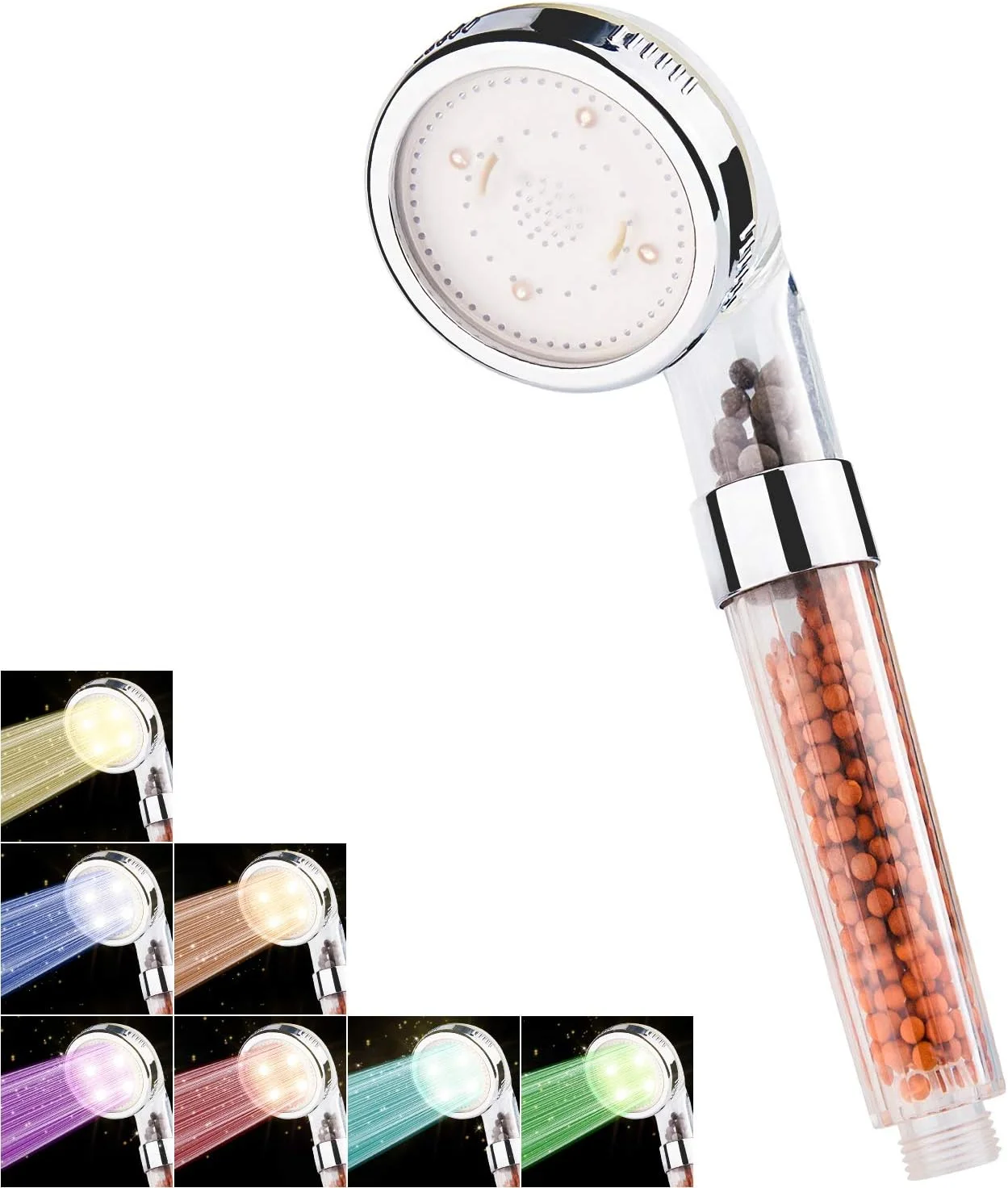 سردوش LED با مهره های سنگ فیلتراسیون، صرفه جویی در آب، تغییر رنگ 7گانه، دستی، فشار قوی، مناسب پوست خشک و جلوگیری از ریزش مو