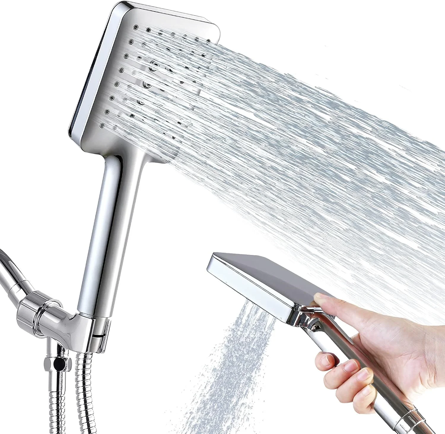 سردوش دستی فشار قوی IOHOVE، سردوش مربعی جداشدنی با شلنگ استیل 304 به طول 150 سانتی متر و پایه برنجی، مجموعه سردوش مدرن با حالت های اسپری چندگانه و تنظیمات ارتقا یافته