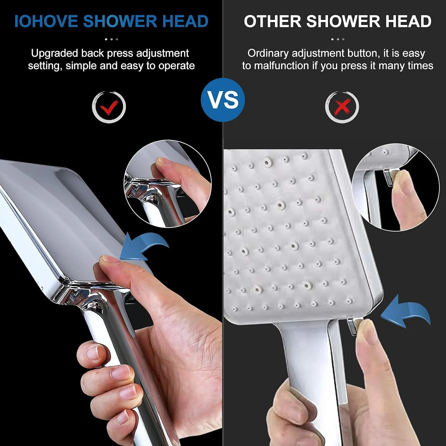 سردوش دستی فشار قوی IOHOVE، سردوش مربعی جداشدنی با شلنگ استیل 304 به طول 150 سانتی متر و پایه برنجی، مجموعه سردوش مدرن با حالت های اسپری چندگانه و تنظیمات ارتقا یافته