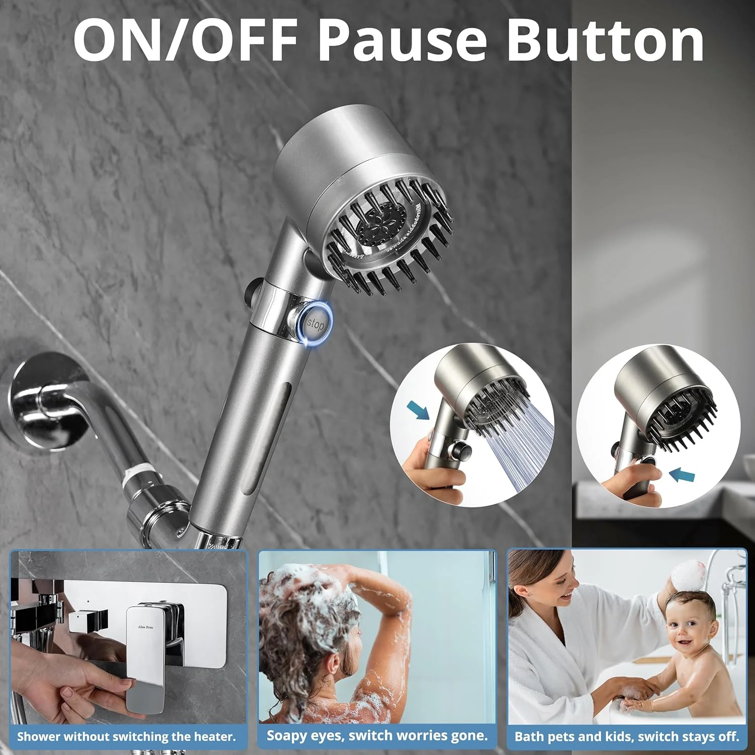 سری دوش دستی برای آب سخت، دوش پرفشار قابل حمل با کلید روشن/خاموش برای کاروان/RV، سری دوش با شلنگ بلند (خاکستری تفنگی، 2 فیلتر)