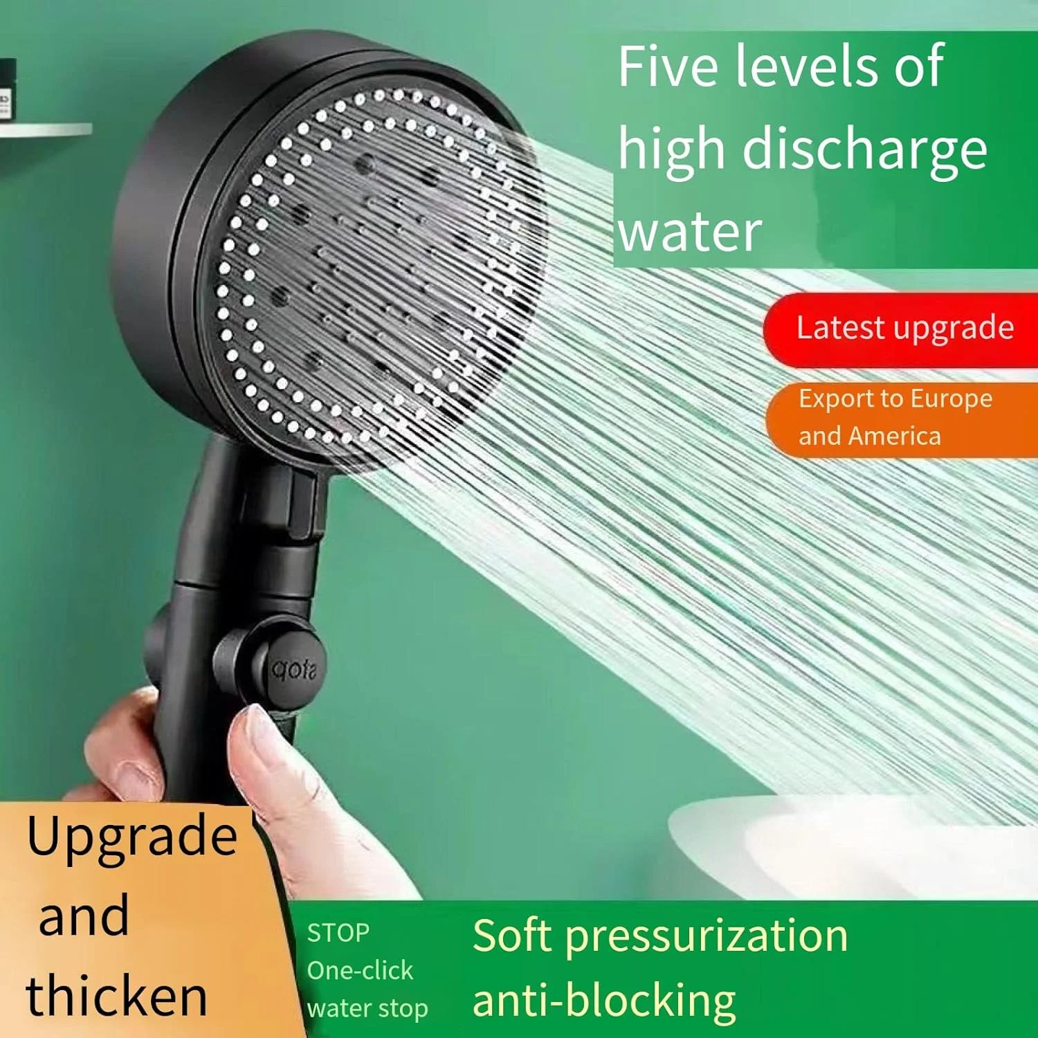 سردوش دستی فشار قوی JALYKA با 6 حالت فیلتر برای آب سخت، سردوش بارانی تحت فشار، سردوش فواره ای با بخاری آب حمام دستی (مشکی)