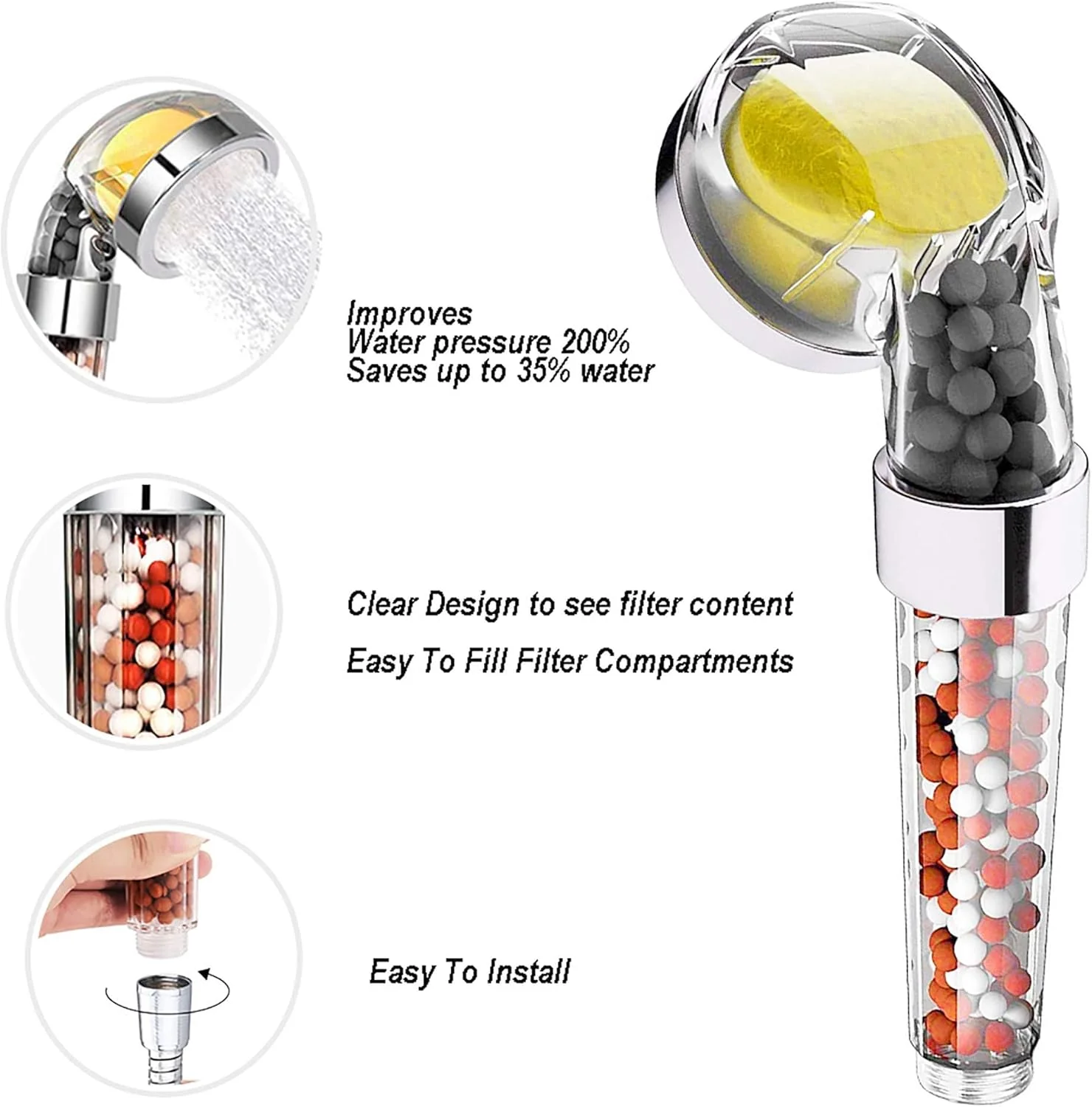 سردوش حمام فشار قوی jingewell با فیلتر ویتامین C، سردوش دستی صرفه جویی در آب، فیلتر کلر و فلوراید کمک به خشکی پوست و ریزش مو