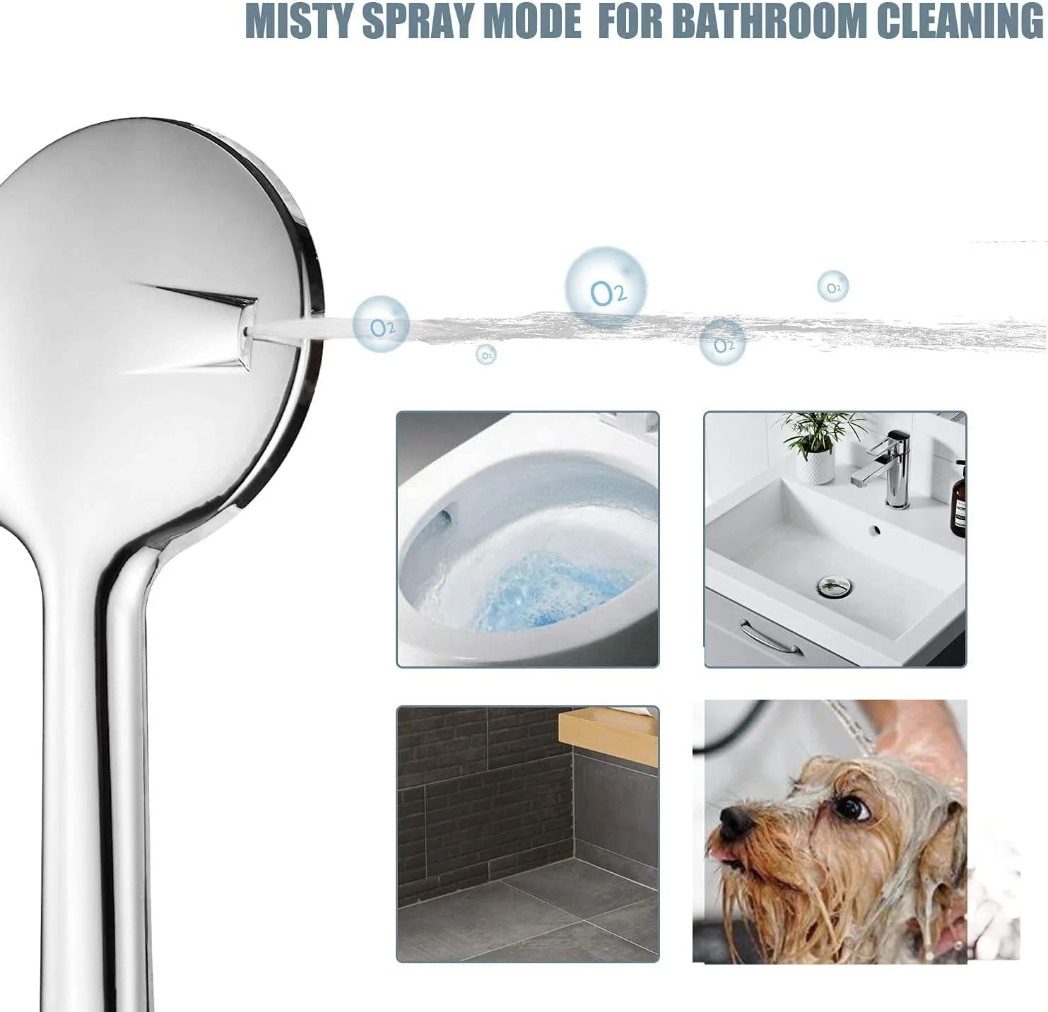 سردوش حمام فشار قوی JYZhe با صفحه اسپری بزرگ 4.9 اینچی، حالت اسپری مه پاش، سردوش دستی با شلنگ استیل 59 اینچی - کروم