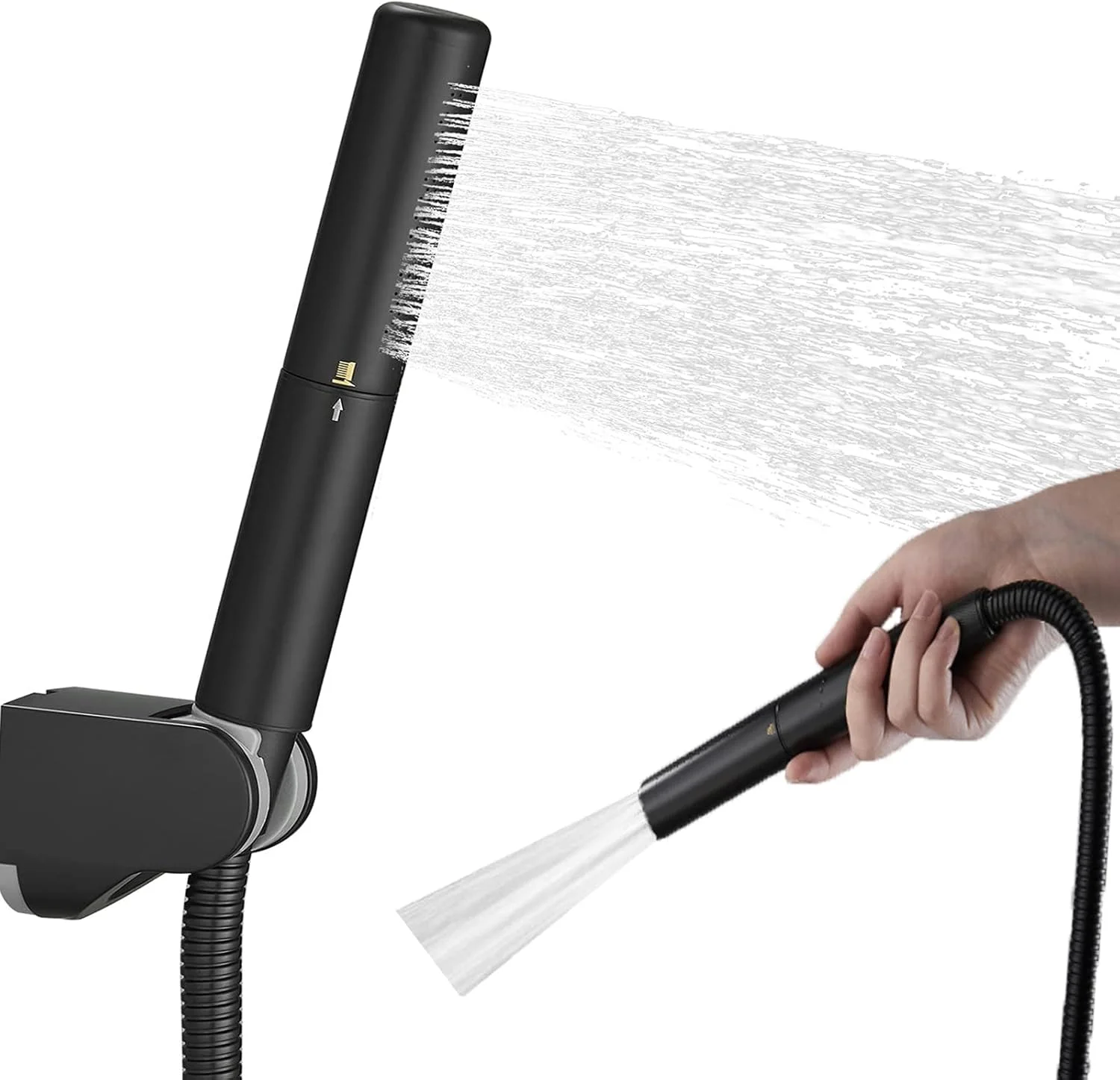 ست دوش دستی برنجی مشکی KASTWAVE با عملکرد 2 در 1، دوش 7 اینچی با فشار بالا و جریان زیاد به همراه شلنگ 59 اینچی، پایه، روکش مشکی مات ست دوش دستی برنجی مشکی KASTWAVE با عملکرد 2 در 1، دوش 7 اینچی با فشار بالا و جریان زیاد به همراه شلنگ 59 اینچی، پایه، روکش مشکی مات