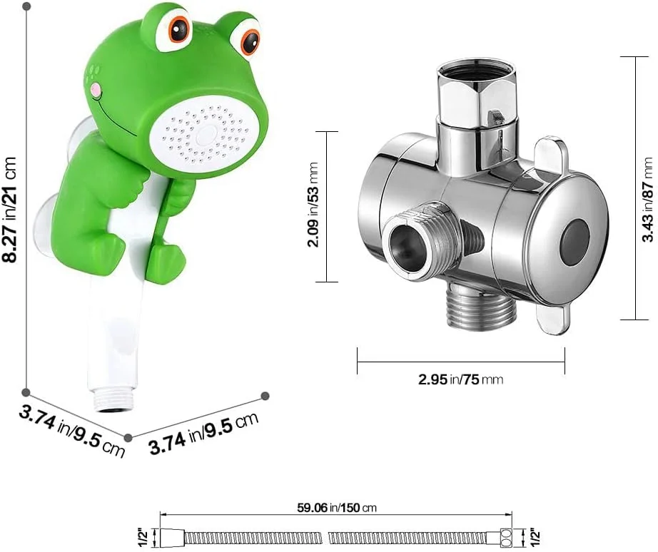 دوش دستی کودک KASTWAVE، دوش اسپری جریان آب کارتونی لوازم جانبی حمام کودک و نوزاد (سر دوش+براکت+شلنگ+تغییر دهنده مسیر آب)
