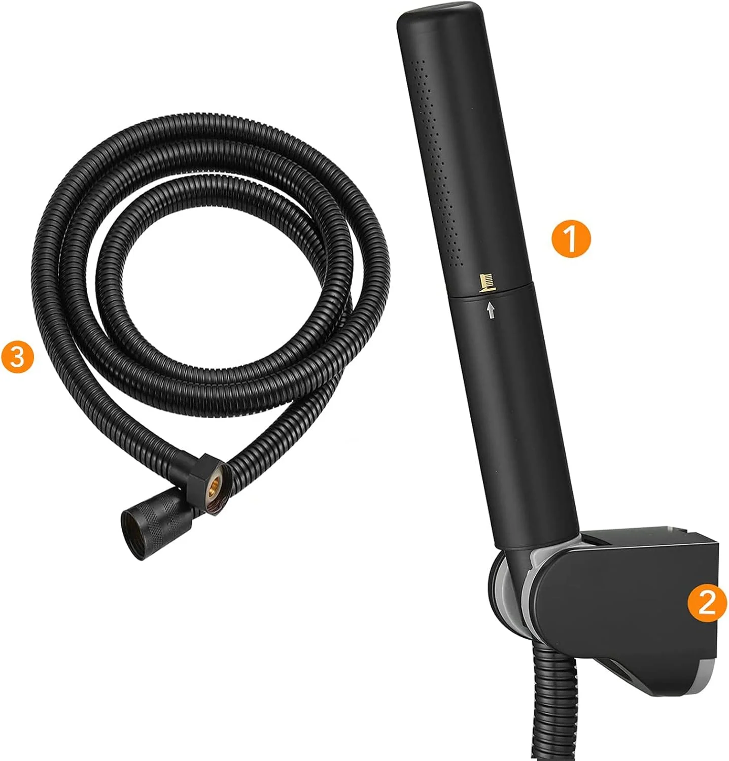 ست دوش دستی برنجی مشکی KASTWAVE با عملکرد 2 در 1، دوش 7 اینچی با فشار بالا و جریان زیاد به همراه شلنگ 59 اینچی، پایه، روکش مشکی مات