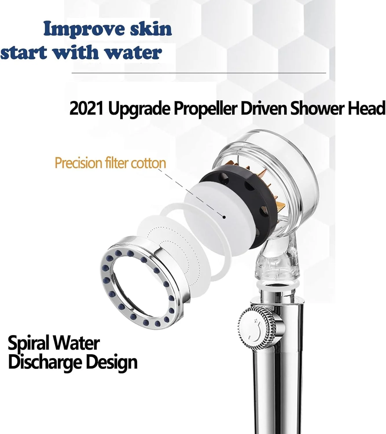 سردوش حمام KASTWAVE، سردوش با شلنگ، سردوش دستی توربو شارژ فشار قوی، سردوش ماساژ توربو اسپا، نصب آسان سردوش دستی توربو شارژ با کلید قابل تنظیم (نقره ای)