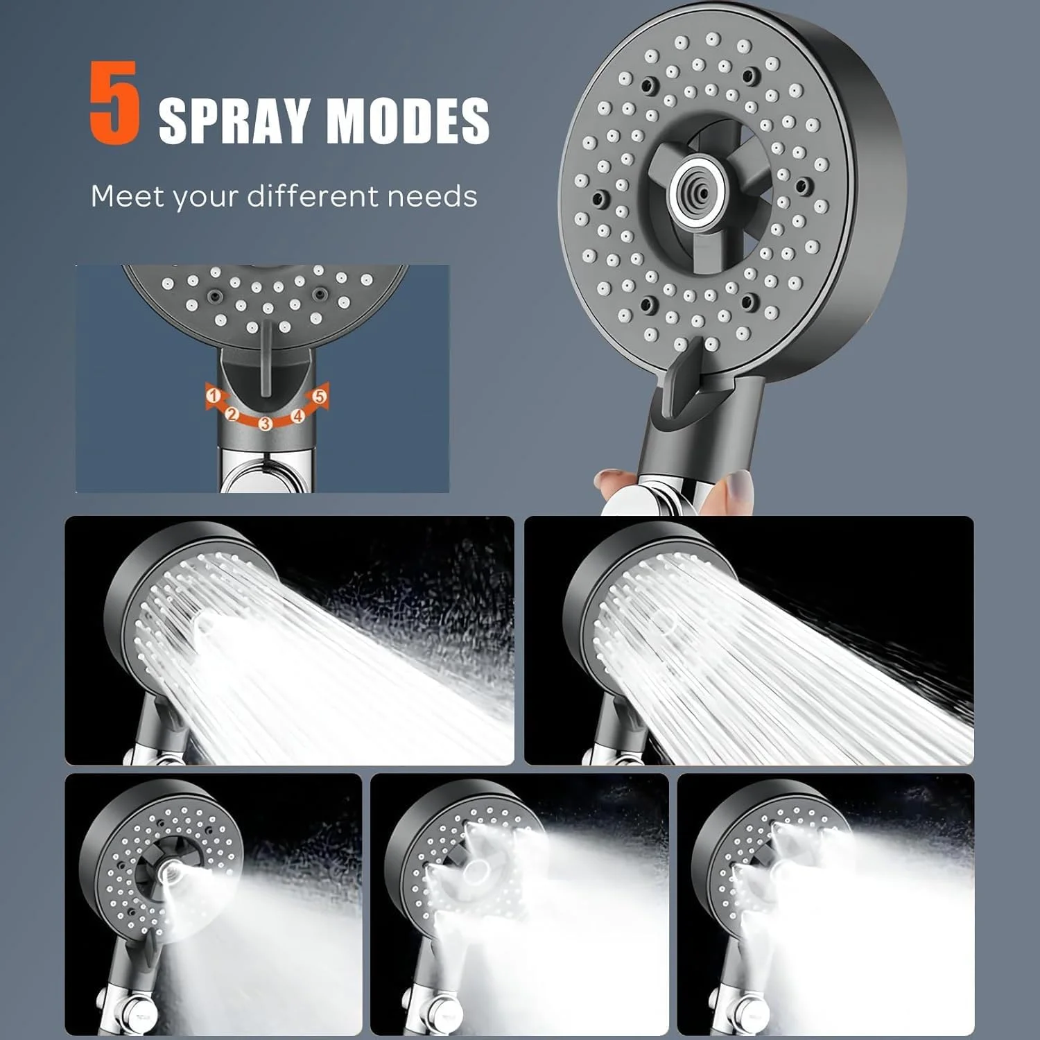 دوش دستی KASTWAVE با کلید روشن/خاموش، صرفه جویی در آب، 5 حالت اسپری، فشار قوی با شلنگ انعطاف پذیر 1.5 متری، دوش چند منظوره برای بزرگسالان، کودکان، حیوانات خانگی، استفاده در خانه و باشگاه (خاکستری) دوش دستی KASTWAVE با کلید روشن/خاموش، صرفه جویی در آب، 5 حالت اسپری، فشار قوی با شلنگ انعطاف پذیر 1.5 متری، دوش چند منظوره برای بزرگسالان، کودکان، حیوانات خانگی، استفاده در خانه و باشگاه (خاکستری)