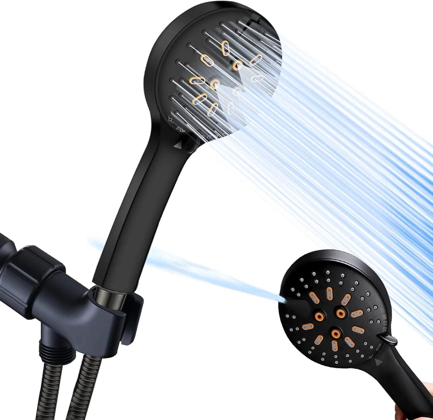 ست دوش دستی KASTWAVE، سردوش حمام استیل ضد زنگ، سردوش های فشار قوی با 6 حالت عملکرد، چند منظوره، نگهدارنده سردوش، آبپاش دوش 9.8 اینچی