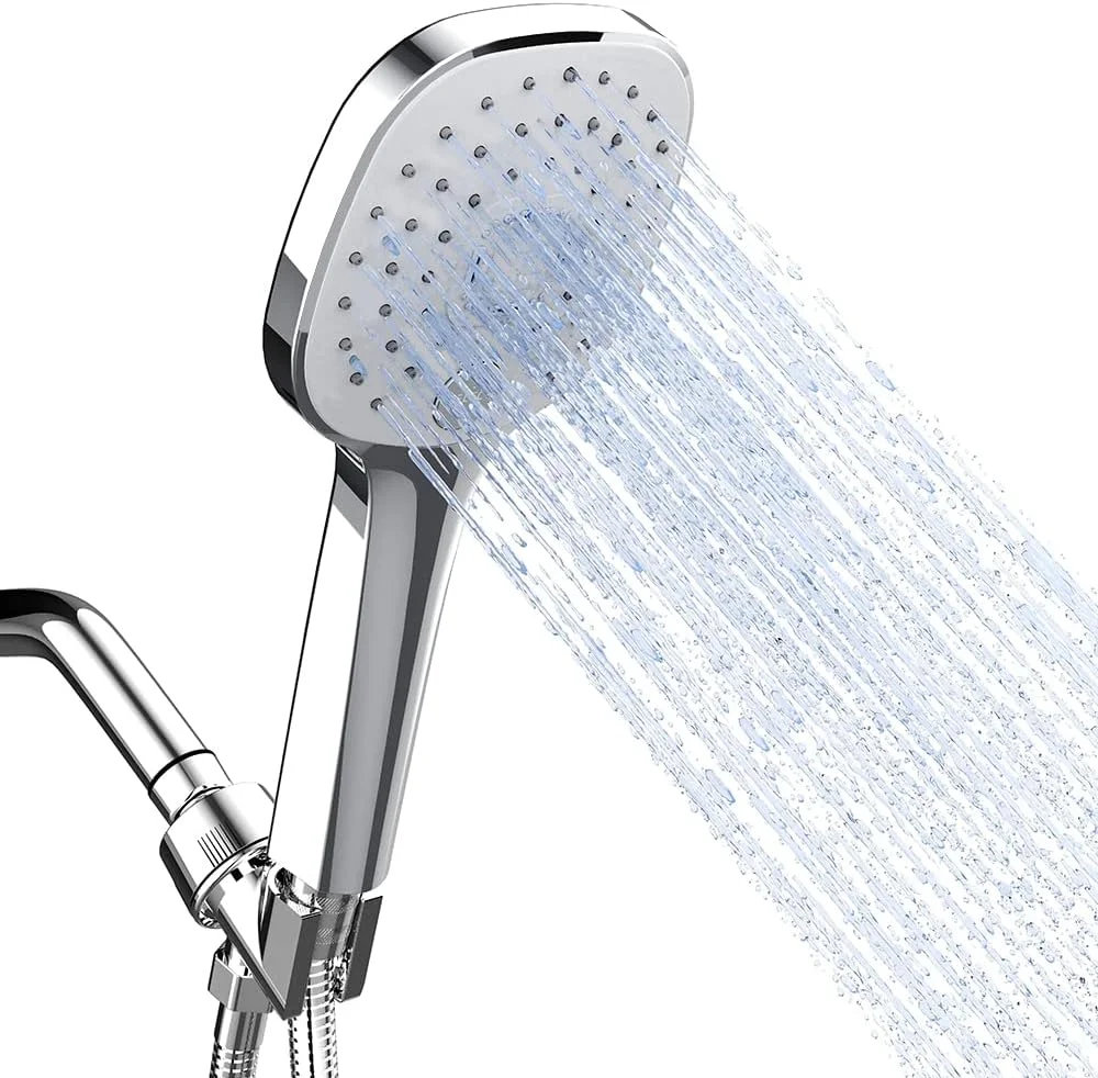 سردوش دستی پرفشار - سردوش با 3 حالت اسپری به همراه شلنگ استیل 150 سانتی‌متری و پایه قابل تنظیم، مناسب برای خانه، مسافرت و شستشوی حیوانات خانگی (نقره‌ای)