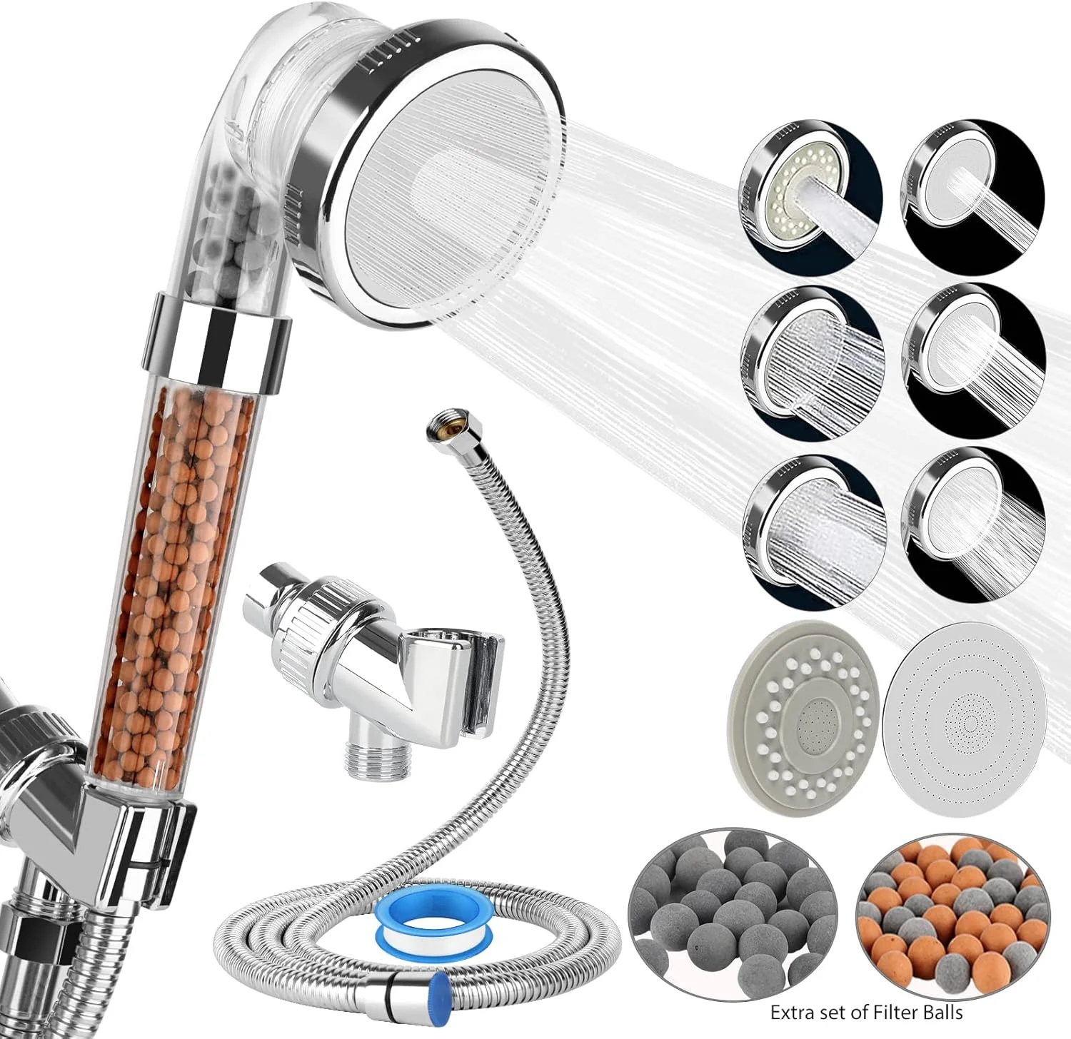 سردوش حمام فشار قوی Kciline با فیلتر، سردوش تصفیه کننده دستی جداشدنی، سردوش صرفه جویی در آب قدرتمند با شلنگ و فیلتر برای آب سخت، پوست و موی خشک