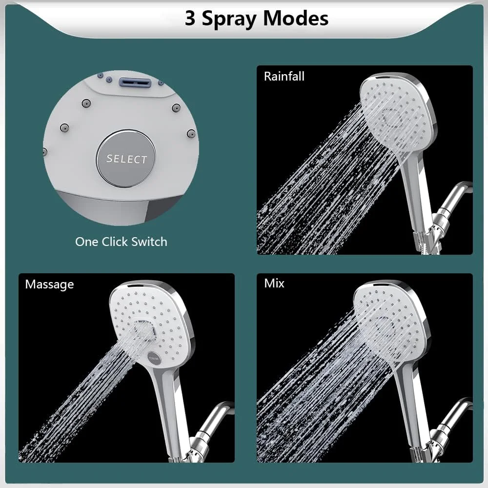 سردوش دستی پرفشار - سردوش با 3 حالت اسپری به همراه شلنگ استیل 150 سانتی‌متری و پایه قابل تنظیم، مناسب برای خانه، مسافرت و شستشوی حیوانات خانگی (نقره‌ای)