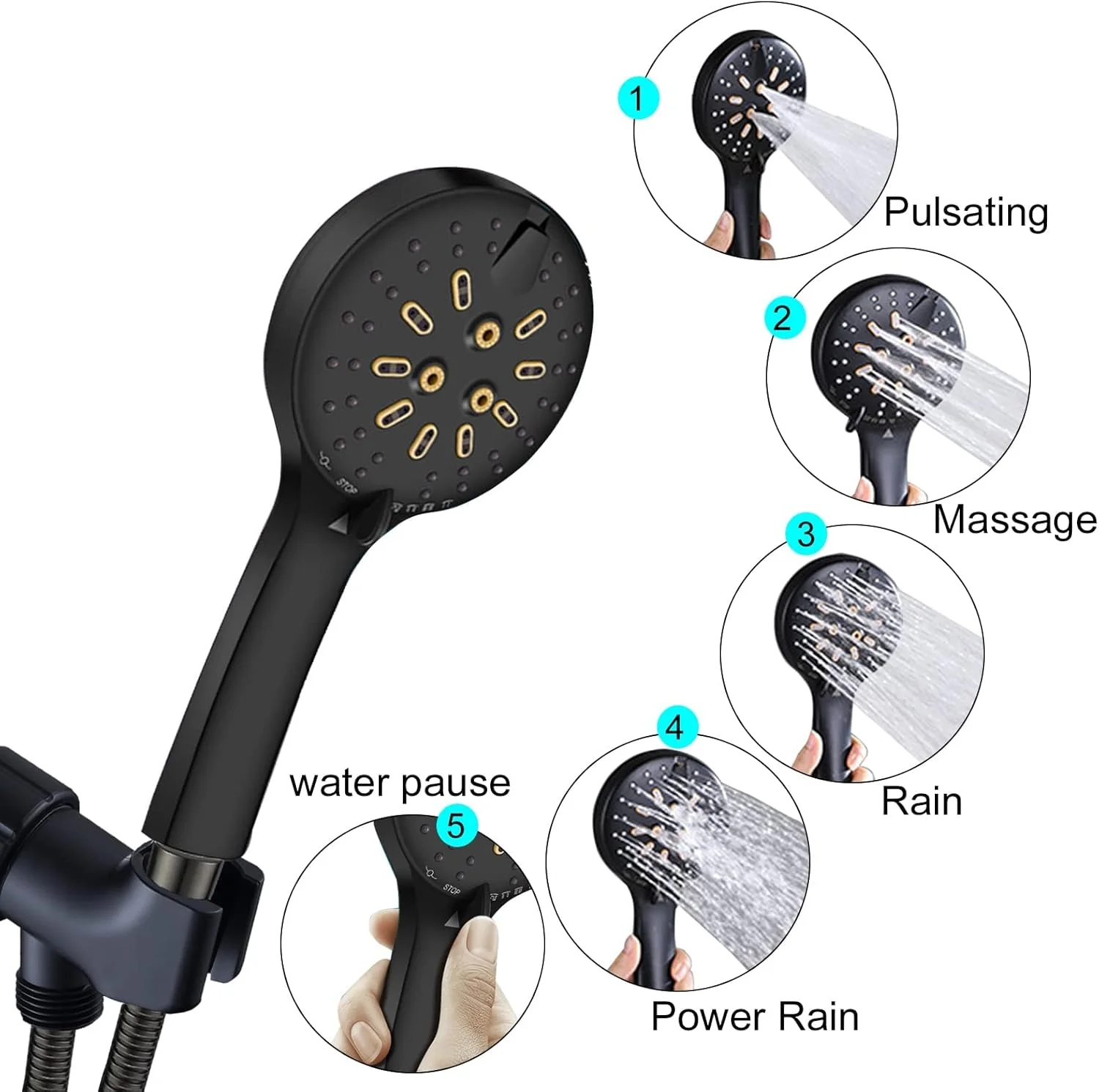 ست دوش دستی KASTWAVE، سردوش حمام استیل ضد زنگ، سردوش های فشار قوی با 6 حالت عملکرد، چند منظوره، نگهدارنده سردوش، آبپاش دوش 9.8 اینچی