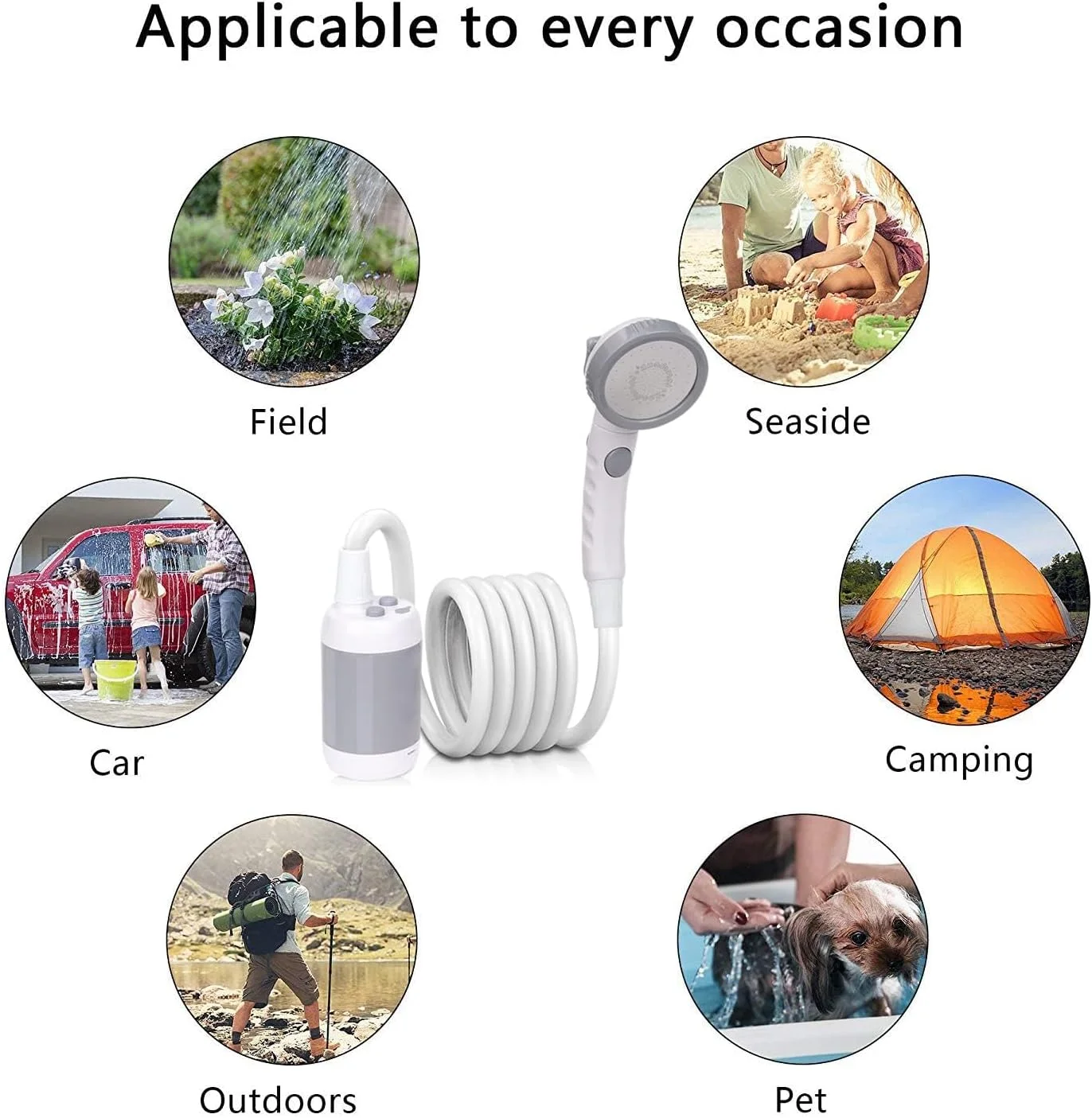 دوش مسافرتی قابل حمل KASTWAVE، دوش دستی جمع و جور شارژی با باتری، پمپ دوش کمپینگ، سر دوش برقی قابل حمل برای شستشوی حیوانات خانگی، شستشوی ساحل، پیاده روی و مسافرت