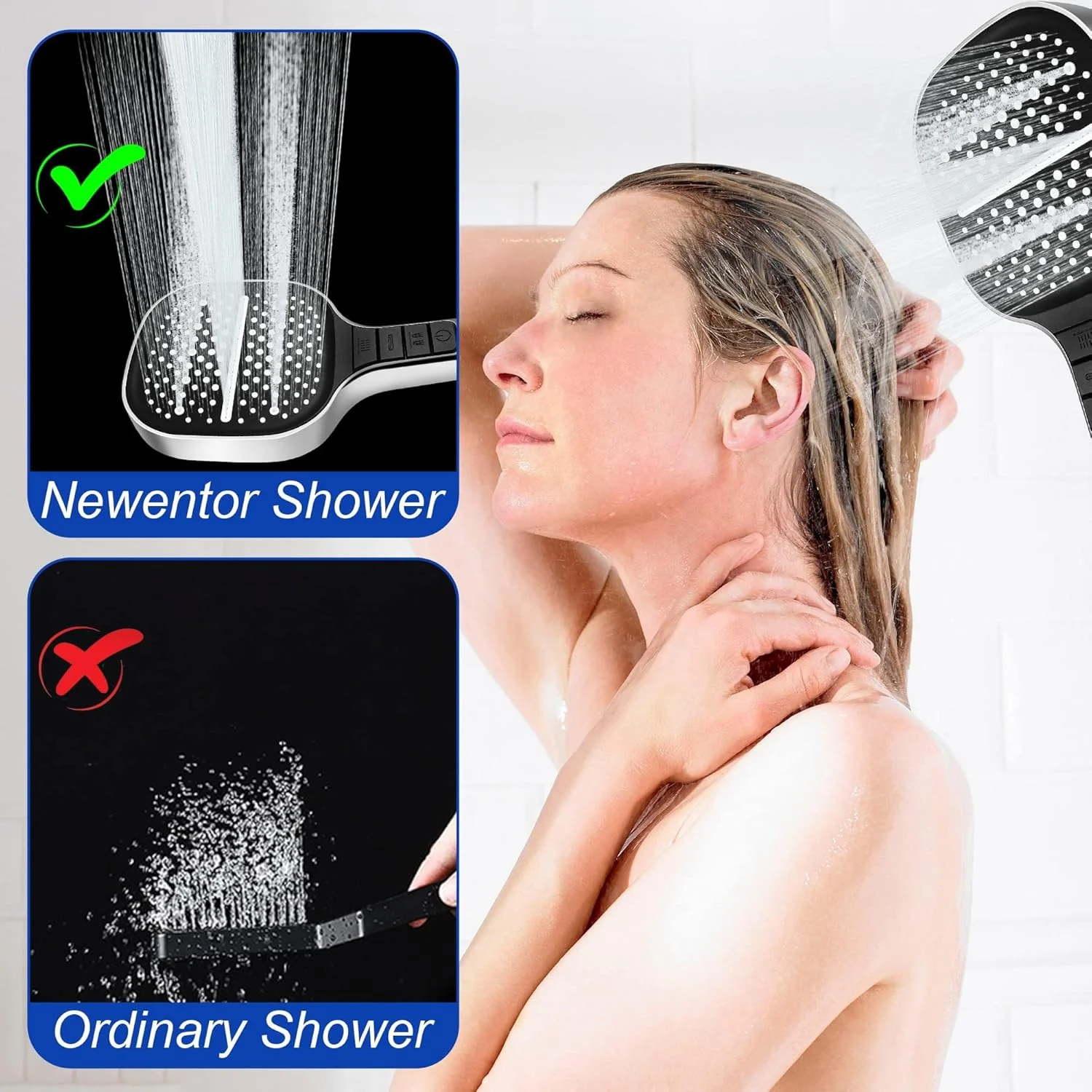 سردوش حمام KASTWAVE، سردوش های فشار قوی با 8 حالت اسپری، سردوش مربعی بزرگ دستی قدرتمند و صرفه جویی در آب، قابل تنظیم با یک دست (بدون ست شلنگ 1.5 متری)