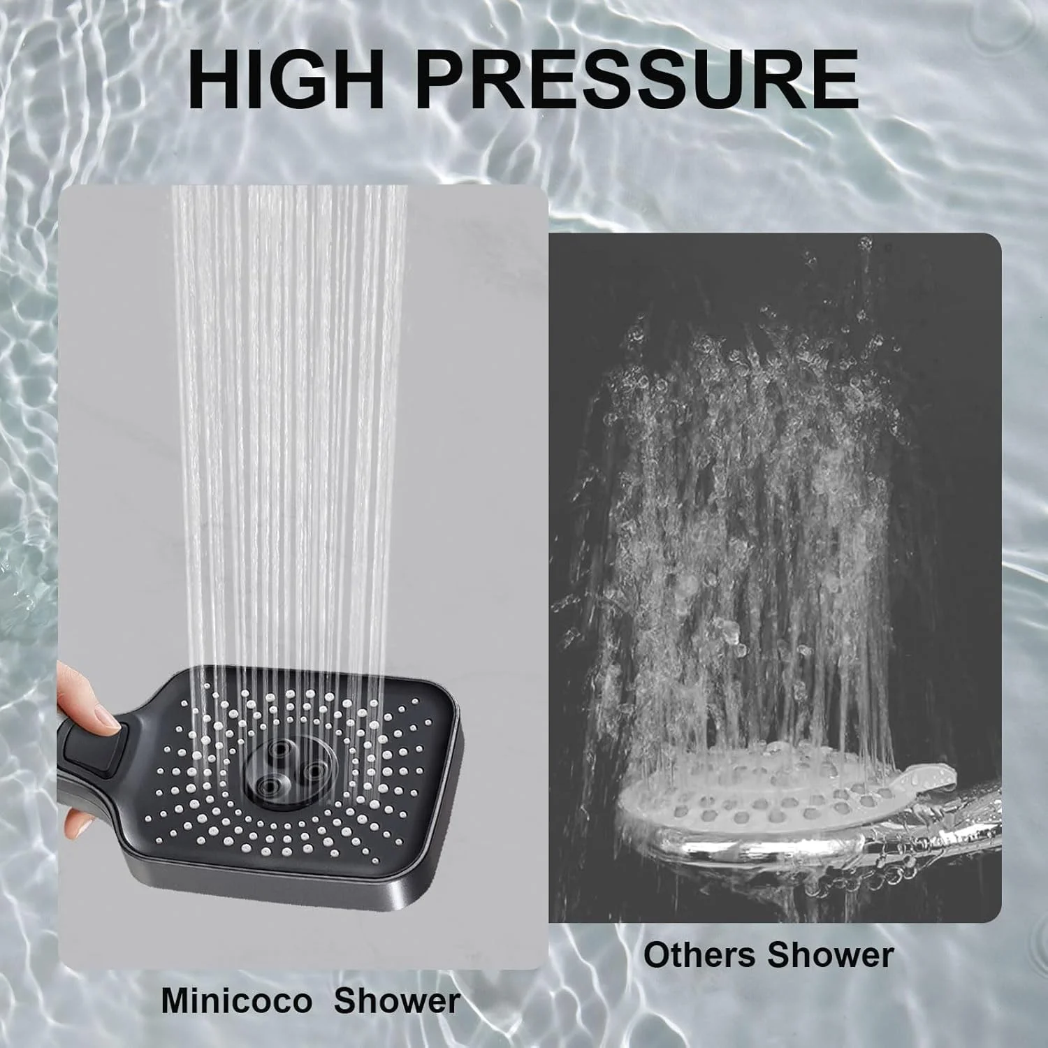 سردوش حمام KASTWAVE با فشار قوی و 4 حالت پاشش، سردوش مربعی قدرتمند برای افزایش فشار آب، سردوش دستی، سردوش صرفه جویی در آب جهانی