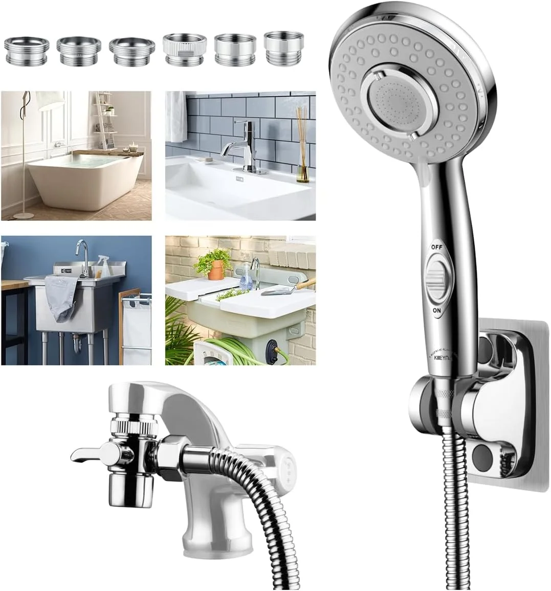 سردوش چند منظوره برای سینک، شیرآلات، حمام و باغ - دارای شلنگ و پنج اتصال دهنده برای شستشوی مو، حیوانات خانگی و نوزاد، به همراه دکمه روشن/خاموش سردوش چند منظوره برای سینک، شیرآلات، حمام و باغ - دارای شلنگ و پنج اتصال دهنده برای شستشوی مو، حیوانات خانگی و نوزاد، به همراه دکمه روشن/خاموش