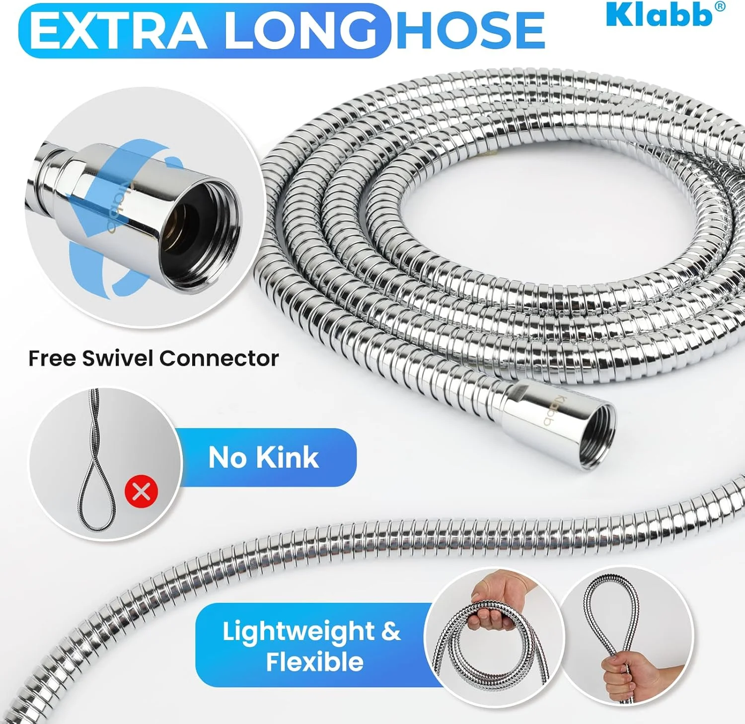 ست دوش کلاب K-3 شیلنگ دوش استیل ضد زنگ 79 اینچی با نگهدارنده بازوی دوش قابل تنظیم، نگهدارنده سر دوش، جایگزین نگهدارنده سر شیلنگ دوش با توپ برنجی داخلی.