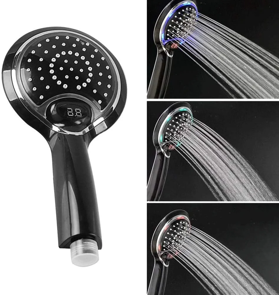 دوش دستی ال سی دی KOHARA با نمایشگر دیجیتال دما، دوش LED با منبع تغذیه آب و تغییر رنگ 3گانه (رنگ: دوش دیجیتال LED مشکی)