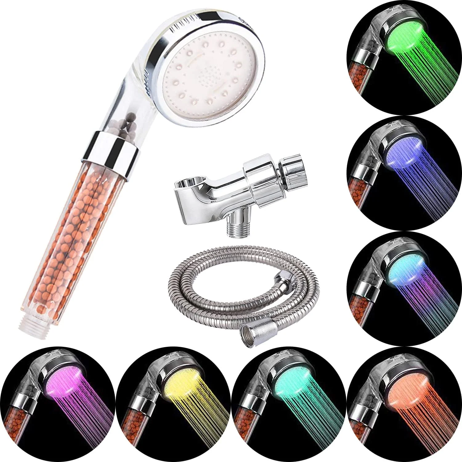 سردوش LED با فشار قوی، دارای فیلتر و نورهای رنگی، به همراه شلنگ و نگهدارنده مناسب پوست و موی خشک سردوش LED با فشار قوی، دارای فیلتر و نورهای رنگی، به همراه شلنگ و نگهدارنده مناسب پوست و موی خشک