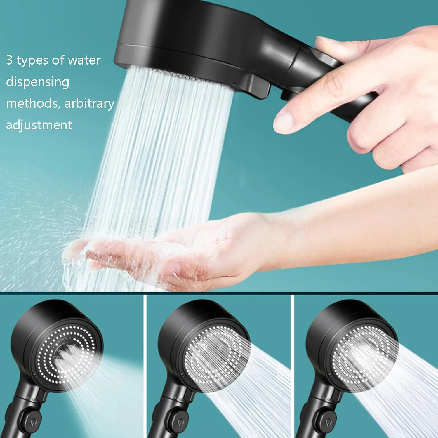 سردوش دستی فشار قوی LZFuiop، سردوش دستی 3 حالته، با کلید توقف، سردوش بارانی دستی با شلنگ، برای حمام، ماساژ لوکس حمام (رنگ: A)