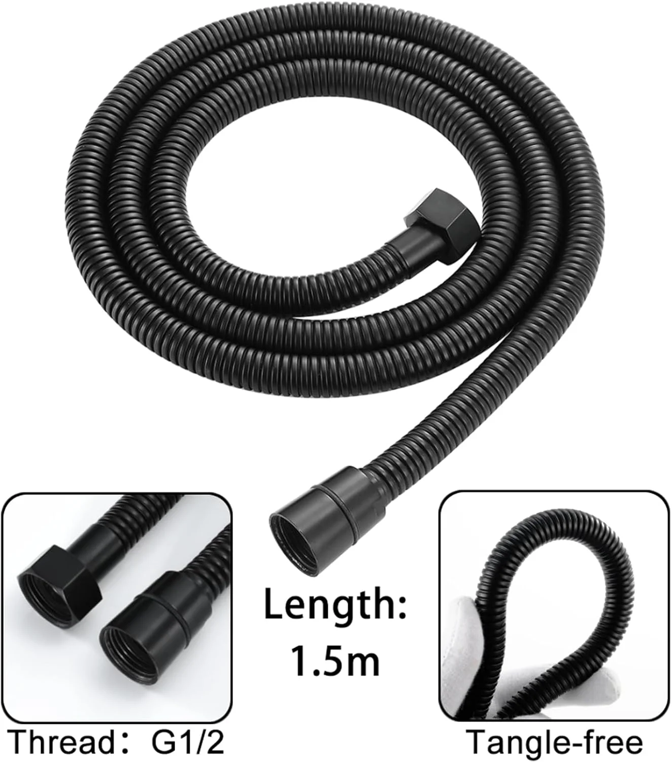 دوش دستی مشکی مات با فشار قوی به همراه شلنگ استیل ضد زنگ 150 سانتی متری