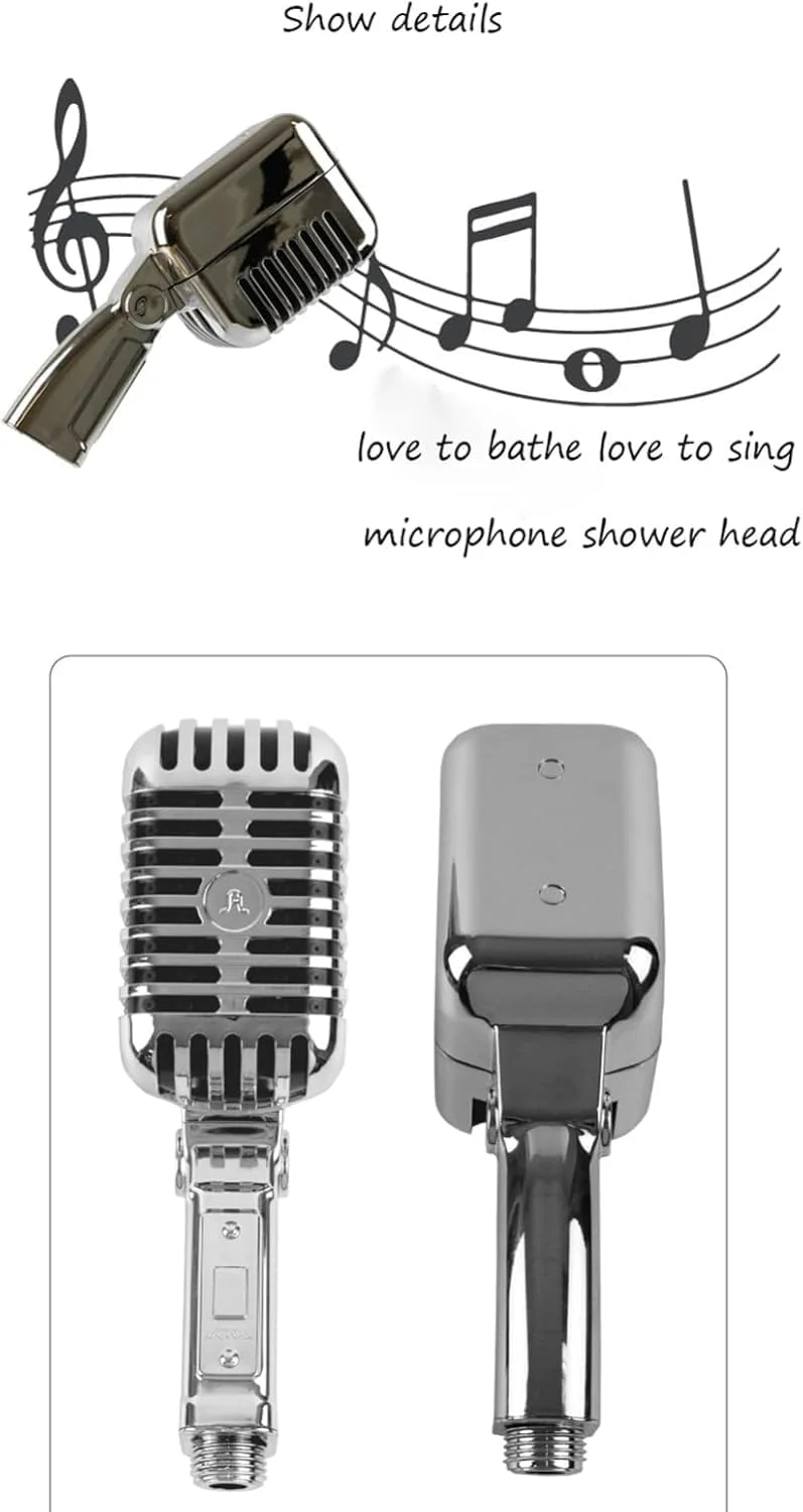 سردوش طرح میکروفون - سردوش دستی، سردوش خلاقانه طرح میکروفون قدیمی 20 سانتی‌متری، سردوش جداشدنی، سردوش فشار قوی شخصی‌سازی شده، با تمام وجود آواز بخوانیم!