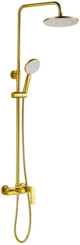 ست کامل دوش بارانی میلانو Melz - روکش طلایی مات | شیر دوش تنظیم فشار برنجی جامد | سیستم دوش بارانی دیواری برای حمام با دوش دستی قابل تنظیم