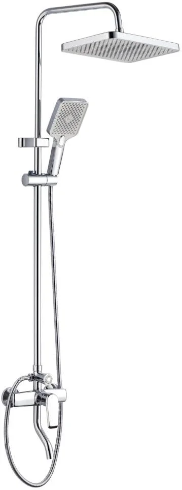 دوش بارانی میلانو کوبه با ست کامل دوش (مربع) - کروم | شیر دوش تنظیم فشار فلزی جامد | سیستم دوش بارانی دیواری برای حمام با دوش دستی قابل تنظیم
