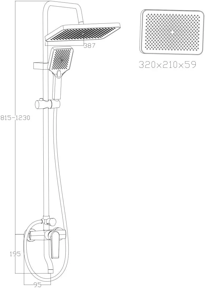 دوش بارانی میلانو کوبه با ست کامل دوش (مربع) - کروم | شیر دوش تنظیم فشار فلزی جامد | سیستم دوش بارانی دیواری برای حمام با دوش دستی قابل تنظیم