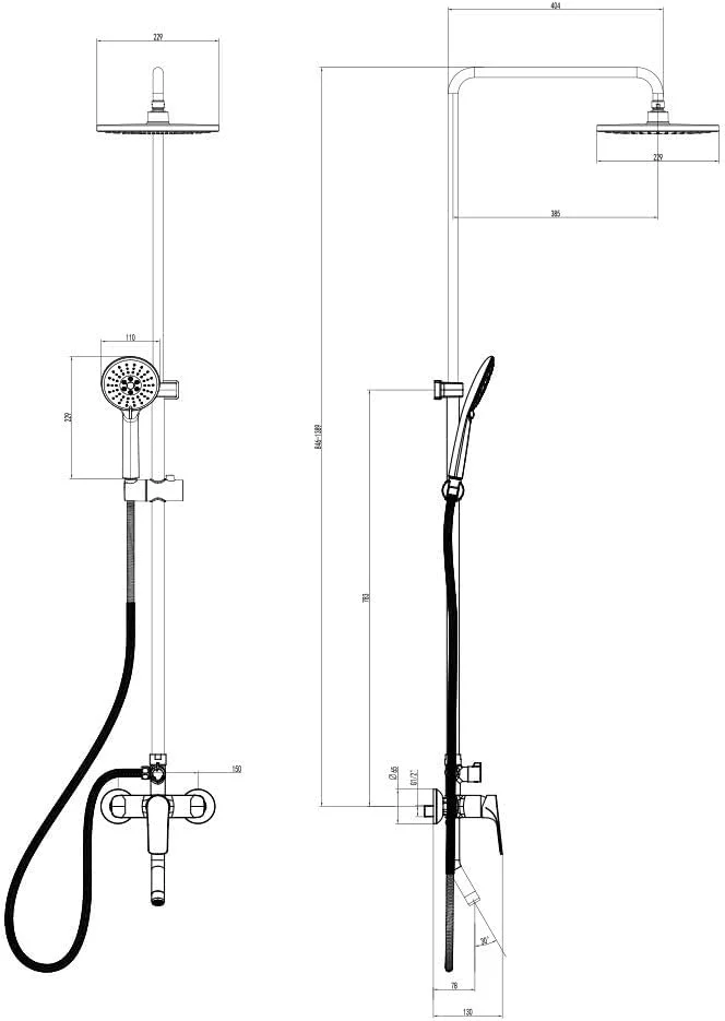 ست دوش بارانی قهوه ای Milano Plus - پرداخت مشکی مات | شیر دوش متعادل کننده فشار برنجی جامد | سیستم دوش بارانی دیواری برای توالت و حمام با دوش دستی قابل تنظیم