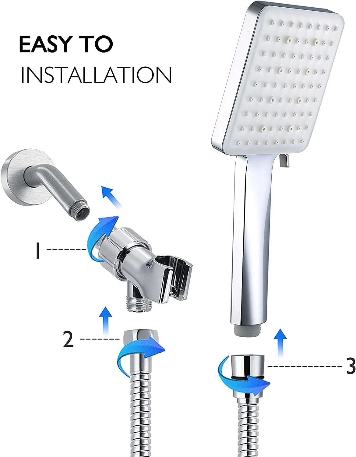 سردوش دستی پرفشار MIXDE - سردوش های دستی مربعی مدرن - سردوش جداشدنی با شش حالت به همراه شلنگ، تغییر حالت ها بسیار آسان تر از مدل های چرخشی، لوازم جانبی دوش