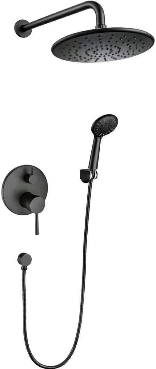 سیستم دوش دستی مشکی TEmkin، مجموعه شیر دوش دیواری سازگار با حمام با سر دوش بارانی فشار قوی و مجموعه سر دوش دستی با دوام