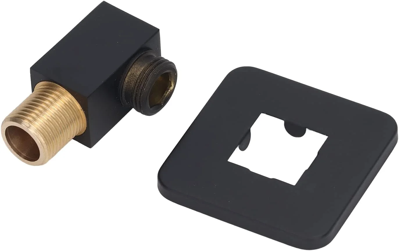 زانویی دیواری برنجی با خروجی آب G1/2، زانویی مربعی شکل برای اتصال شلنگ دوش دستی با کانکتور شلنگ دوش G1/2 اینچی و فلنج (مشکی)